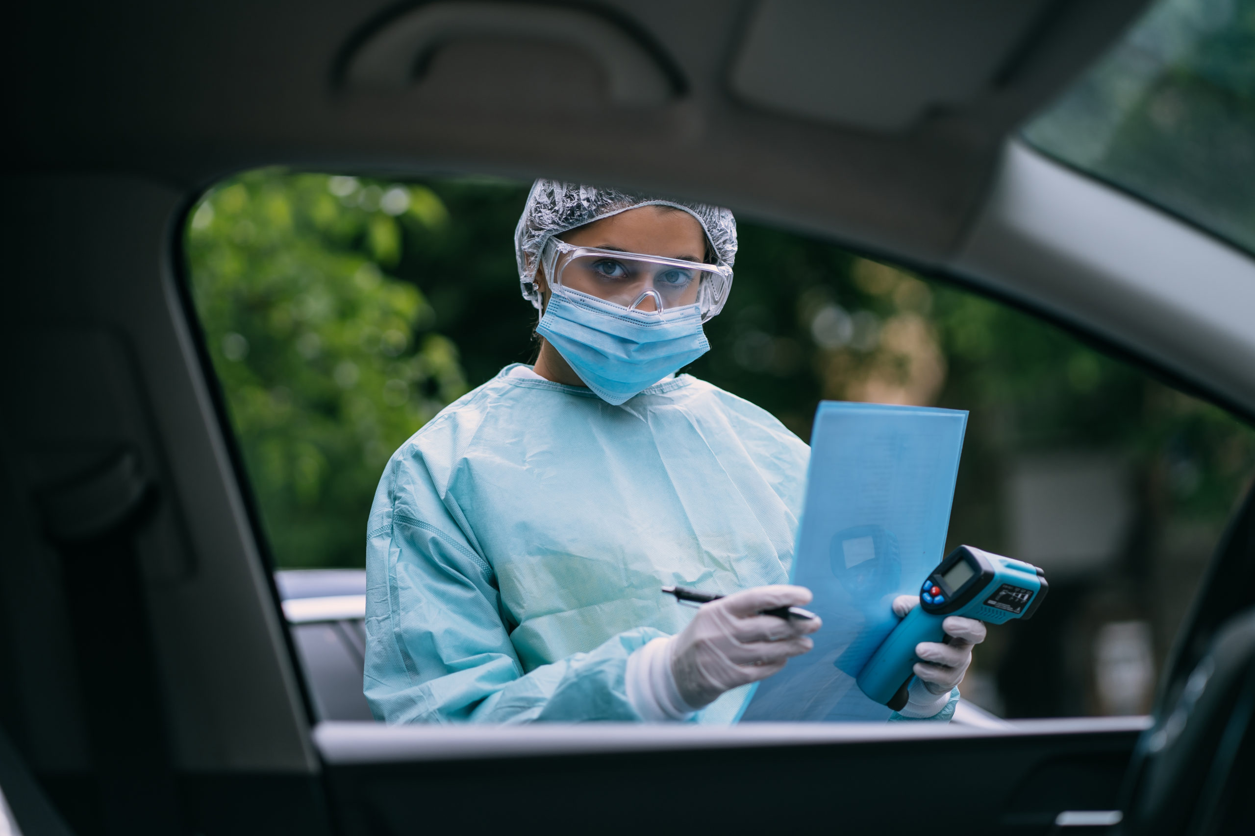 Nurse wears a protective suit and mask during the COVID19 outbreak. senior transportation services las vegas nv