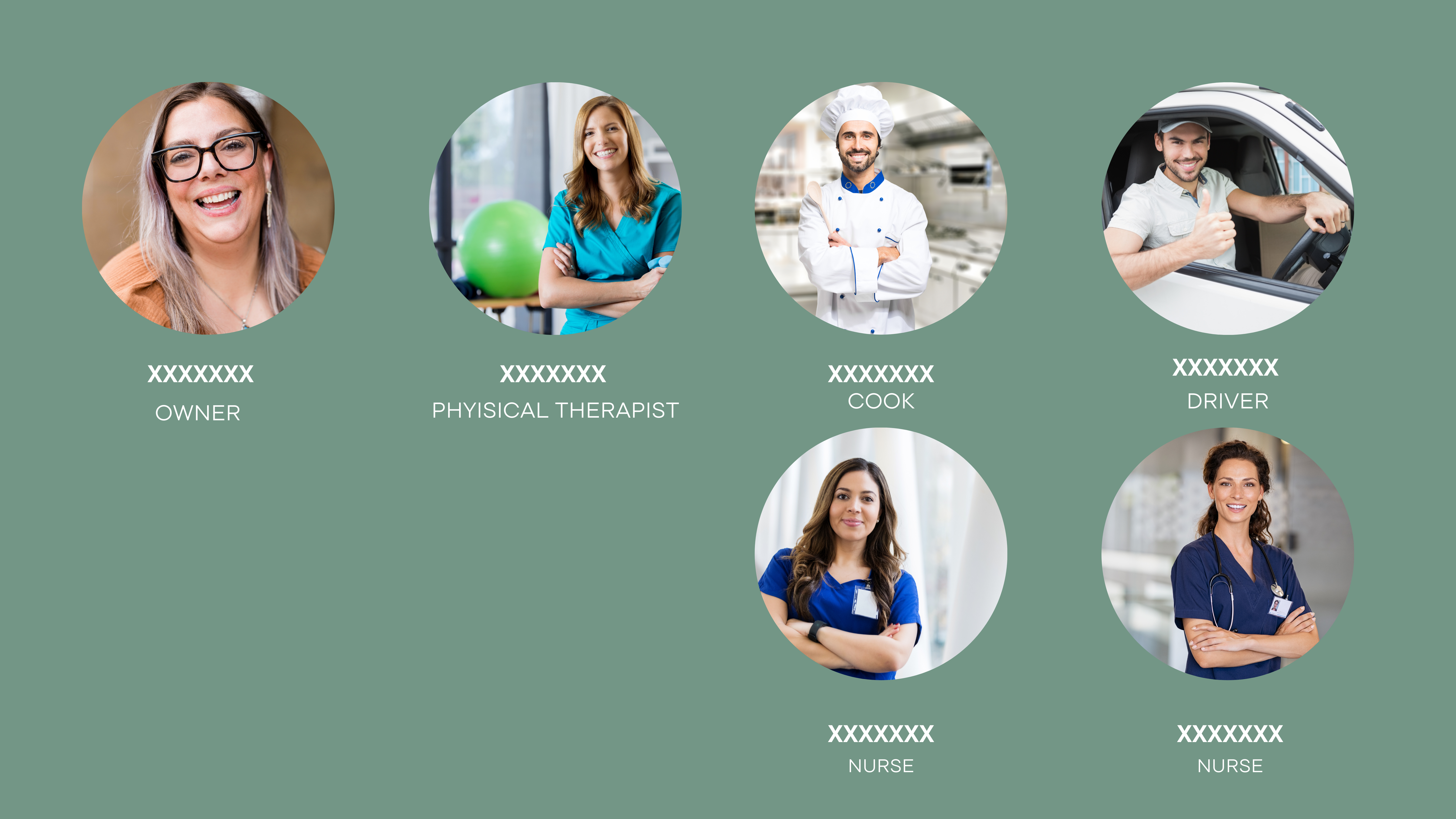 staff, nurses, owner, driver, cook